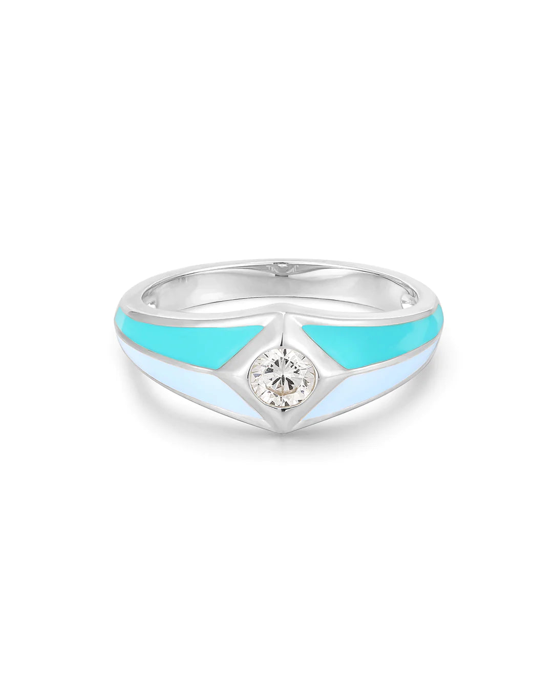 Pyramid Stud Signet Ring - Blue - Silver