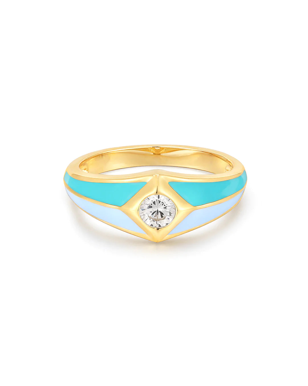 Pyramid Stud Signet Ring - Blue - Gold