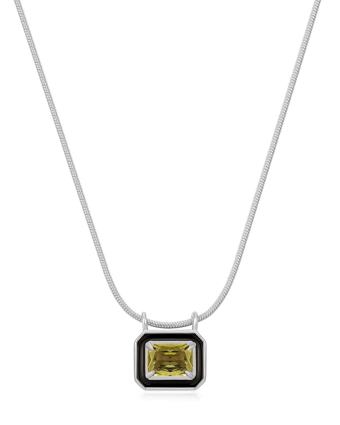 Bezel Pendant Necklace - Black - Silver