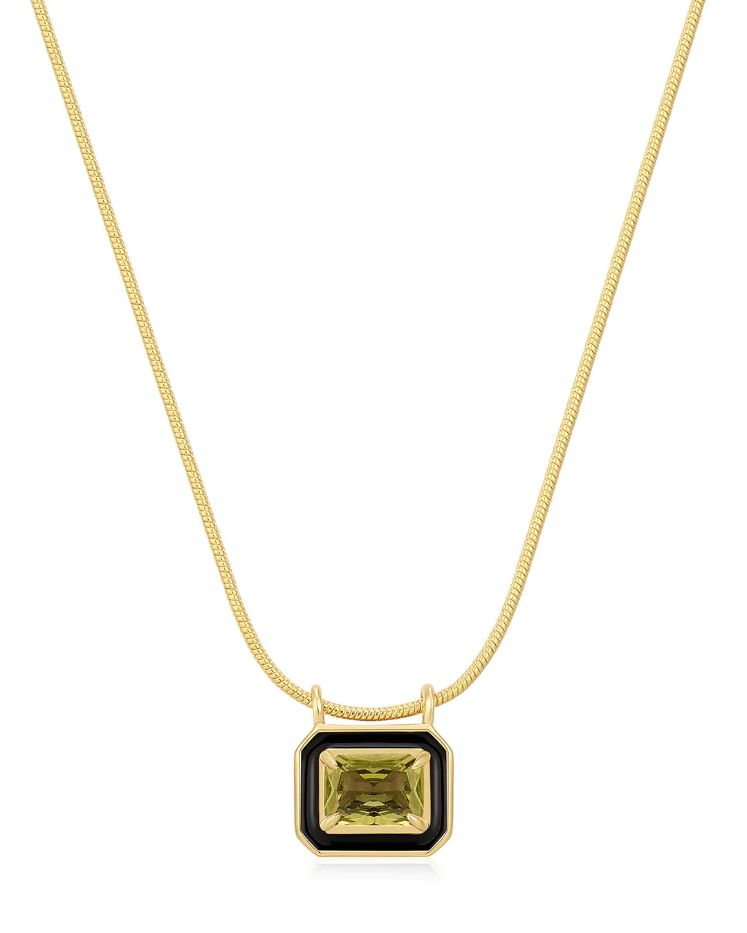 Bezel Pendant Necklace - Black - Gold