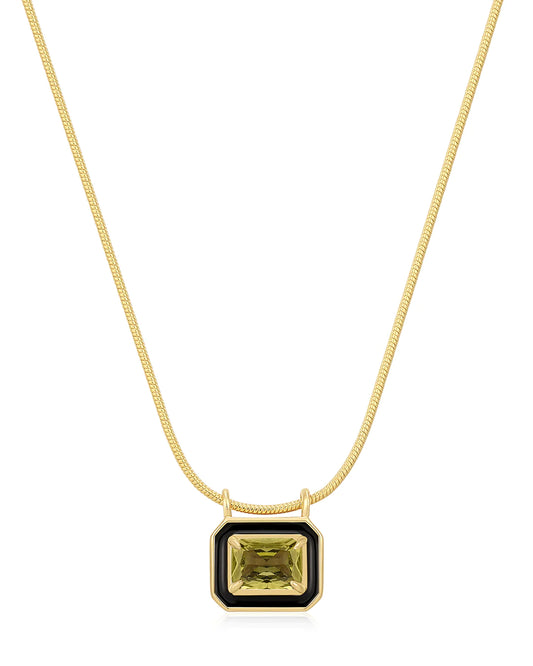 Bezel Pendant Necklace - Black - Gold