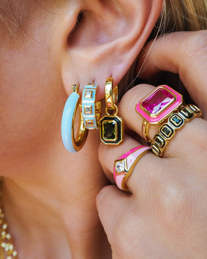Pyramid Stud Signet Ring - Pink - Gold