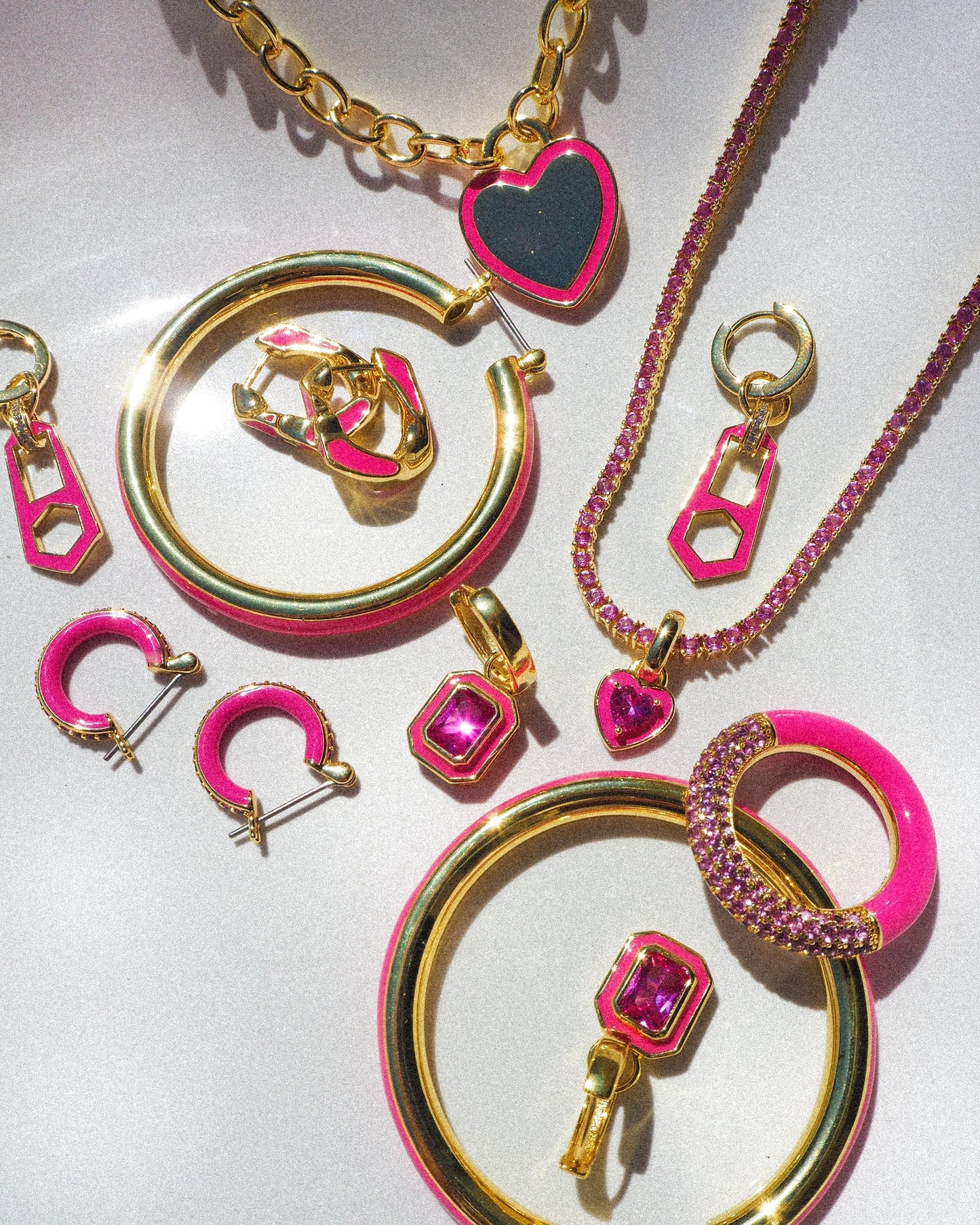 Stripe Amalfi Hoops - Hot Pink - Gold