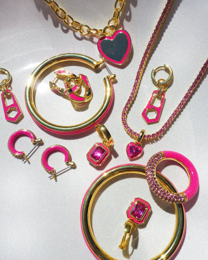 Stripe Amalfi Hoops - Hot Pink - Gold