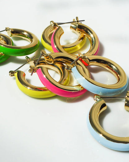 Stripe Baby Amalfi Hoops - Neon Yellow - Gold