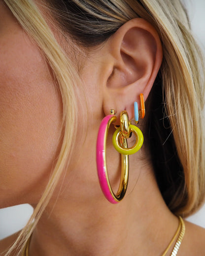 Stripe Amalfi Hoops - Hot Pink - Gold