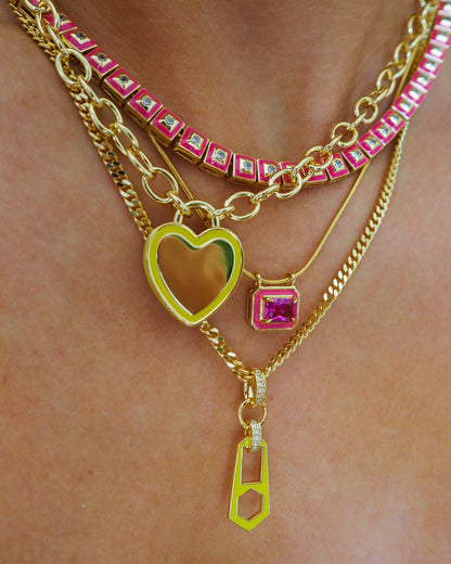 Pyramid Stud Tennis Necklace - Hot pink - Gold