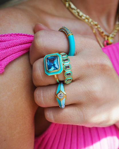 Pyramid Stud Signet Ring - Blue - Gold