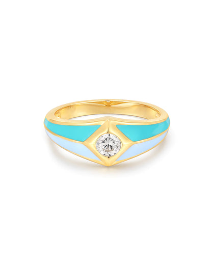 Pyramid Stud Signet Ring - Blue - Gold