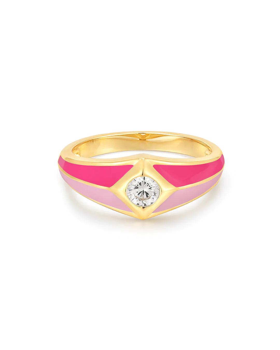 Pyramid Stud Signet Ring - Pink - Gold