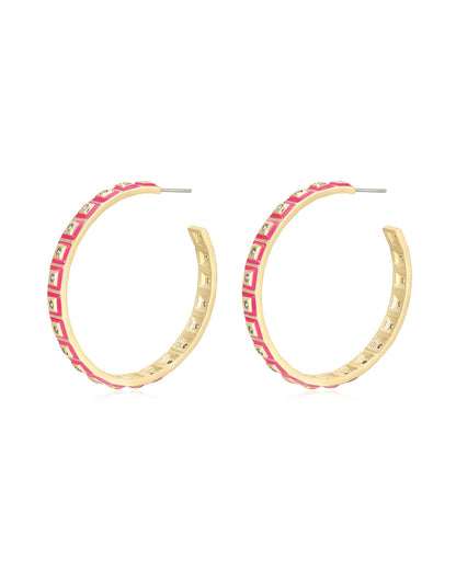 XL Pyramid Stud Hoops - Hot Pink - Gold